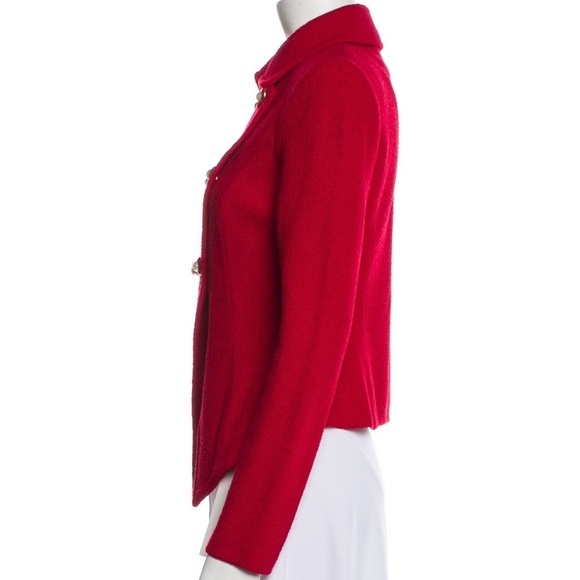 Vintage St John Red Double-Breasted Pearl/Gold Blazer/Jacket 14/Large $1395 - Picture 12 of 13